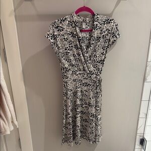 H&M Black and White Wrap Midi Dress with Flutter Sleeves